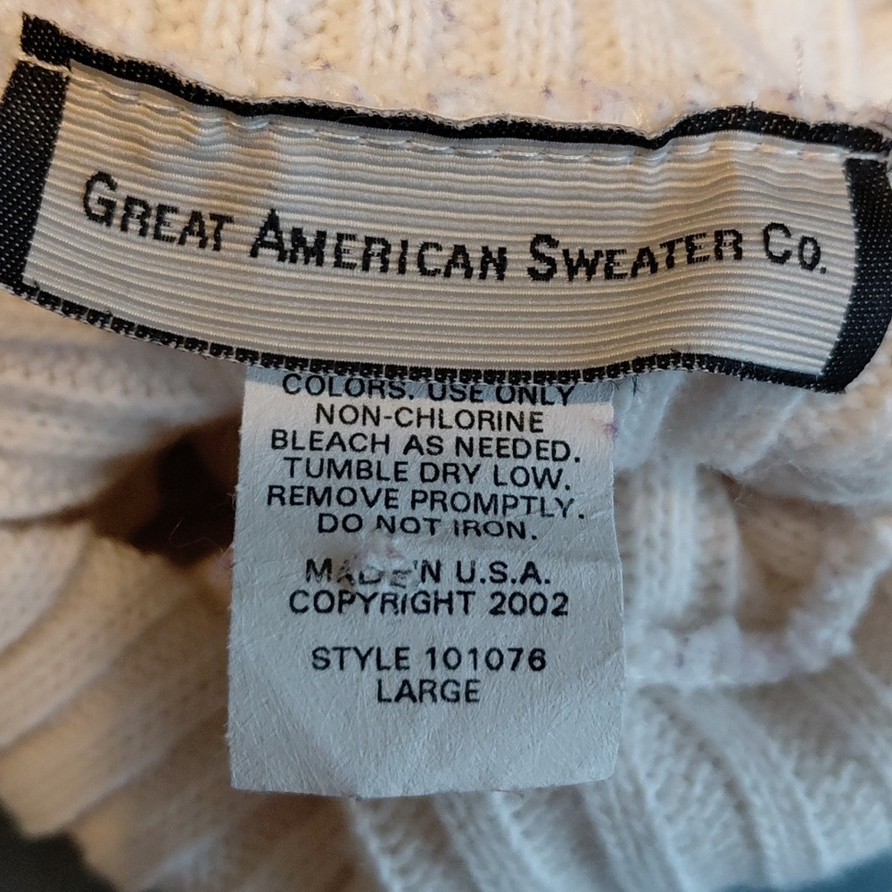 Great American Sweater Co. White Ribbed Turtleneck Sweater with Lace Hem, Size L - Picture 4 of 4